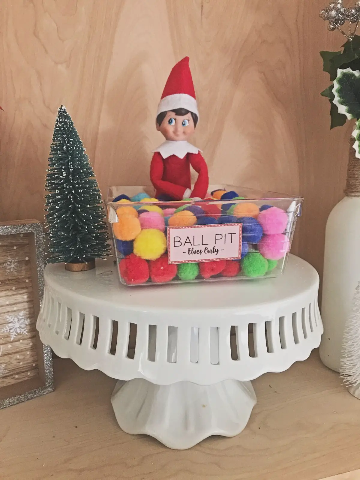 elf on the shelf in a ball pit